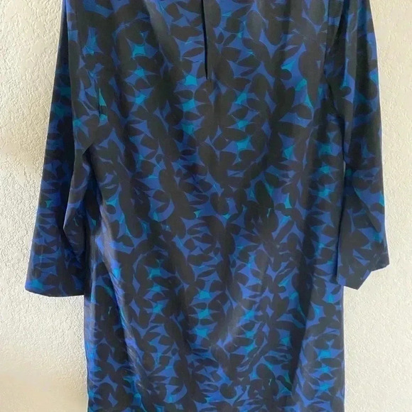 J. Crew Factory Blue And Black Floral 3/4” Sleeve Shift Dress Size 12 - Picture 3 of 8